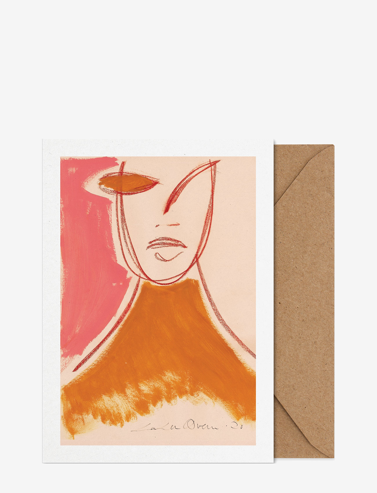 Paper Collective - Pink Portrait - Folded A5 Art Card - pink, orange, cream, beige, white - 0