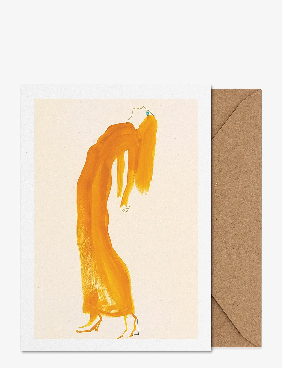 Paper Collective - The Saffron Dress - Folded A5 Art Card - beige, orange, yellow, blue, white - 0