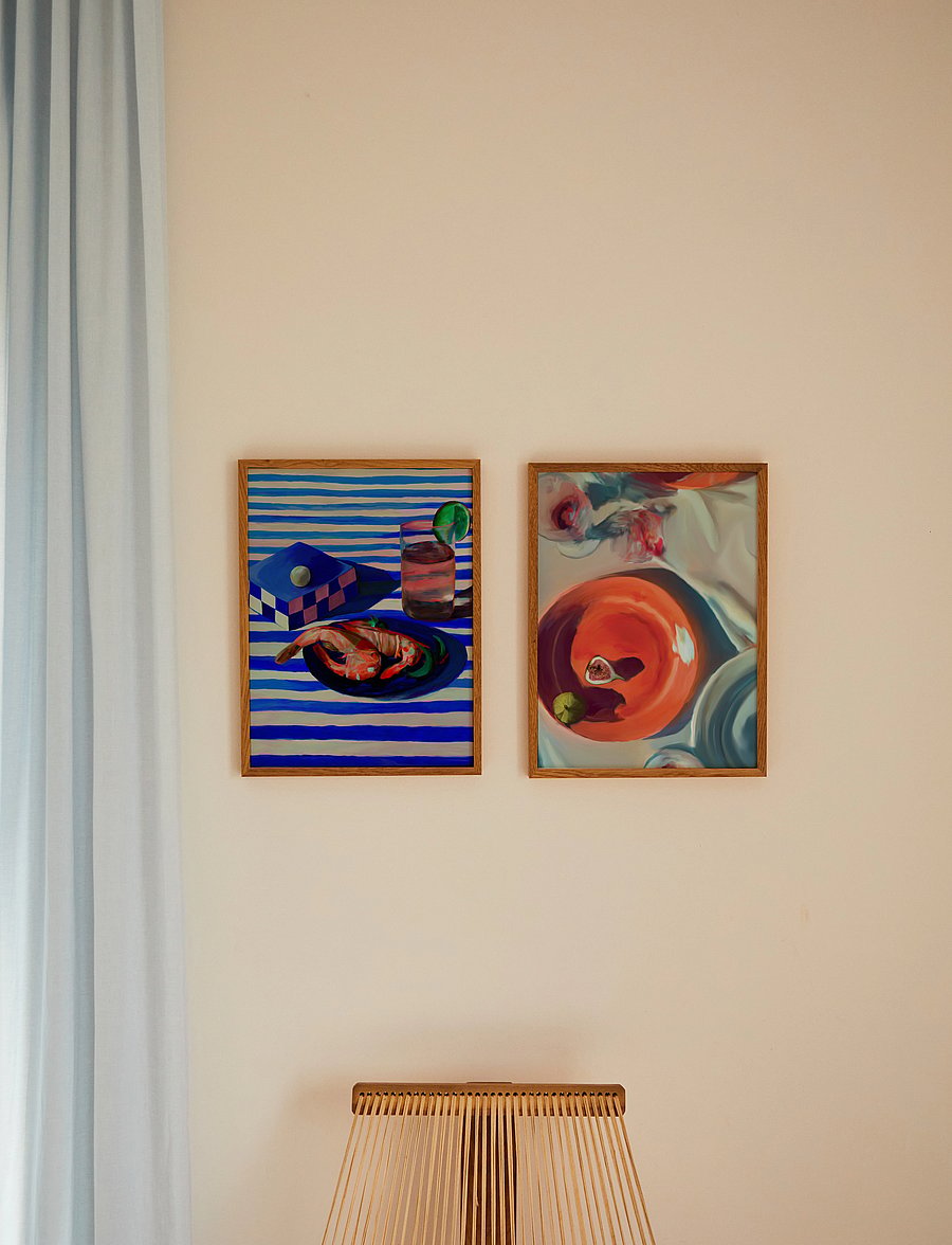 Paper Collective - Shrimp & Stripes - 30x40 - blue, white, red - 1