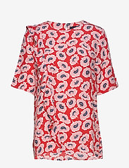 Park Lane - Blouse with diagonale frill - short-sleeved blouses - strawberry small flower - 0