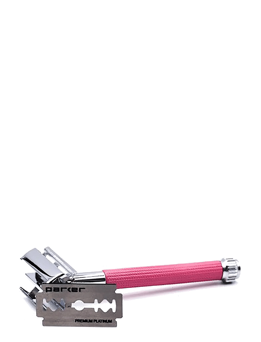 Parker - 29L - Pink - Ladies Textured Long Handle Butterfly Open Safety Razor - raseerimine - pink - 2