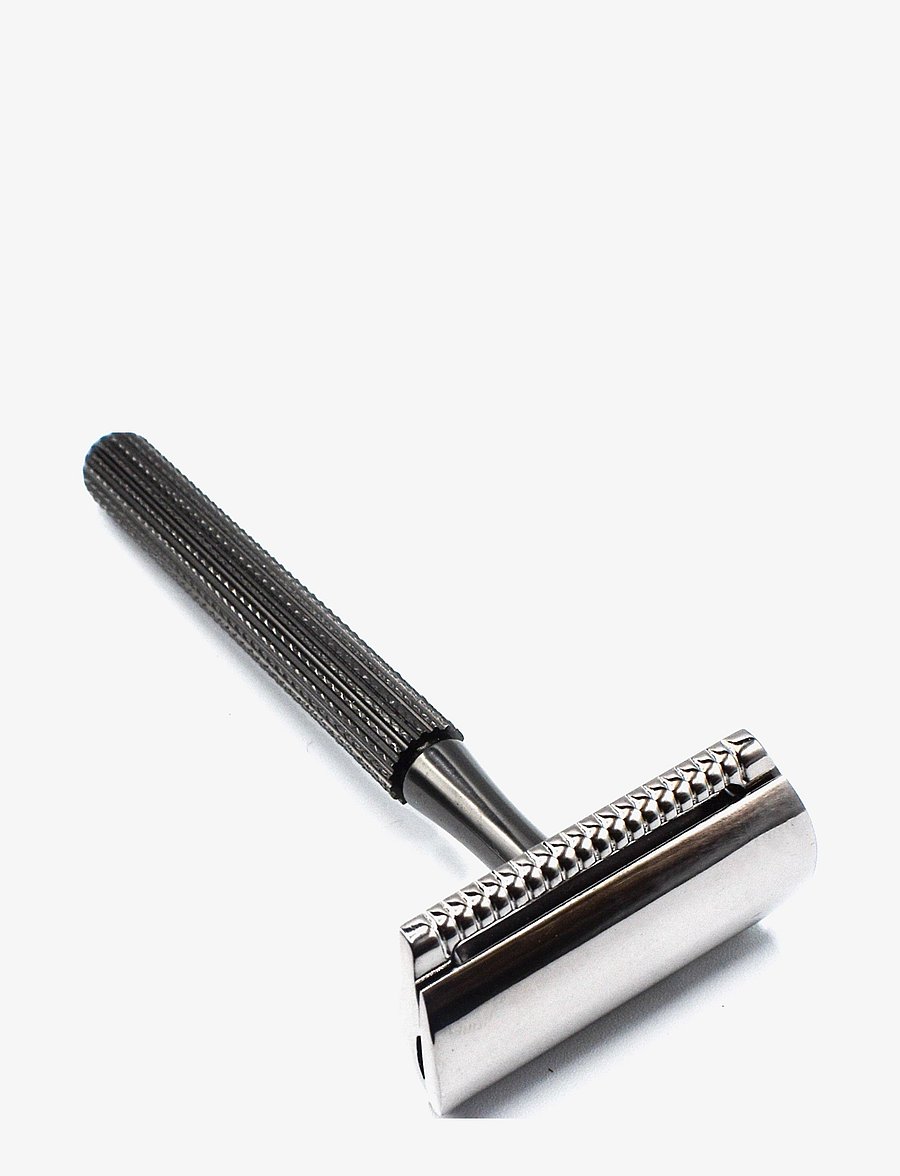 Parker - 78R - Graphite - Unisex Textured Long Handle Three piece Safety Razor with new head - barbering - gunmetal - 0