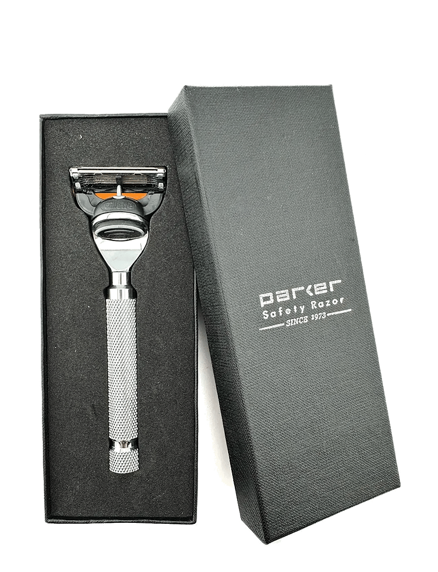 Parker - Parker Heavyweight Chrome Textured Handle Fusion Compatible Razor with a Fusion Blade - pardlid - chrome - 1