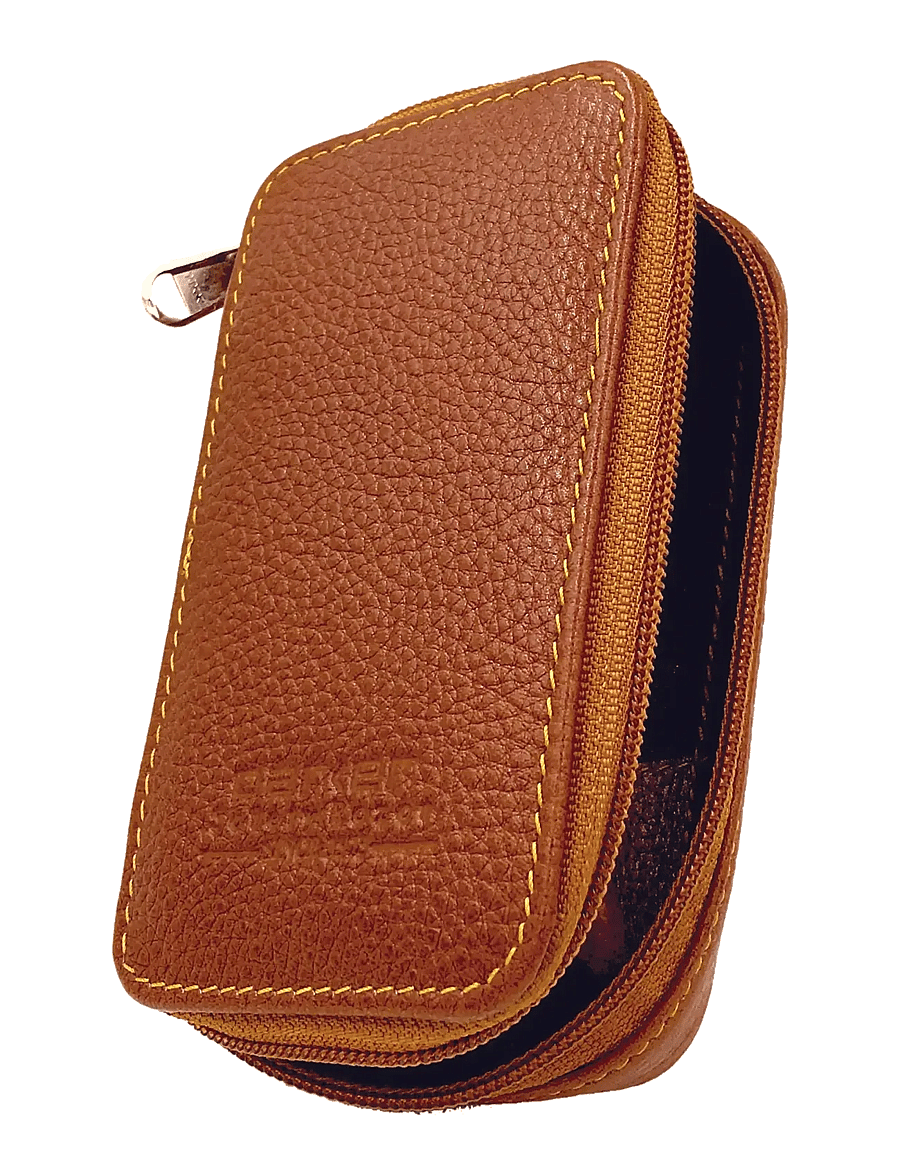 Parker - Parker Zipper Close Saddle Leather Case for Safety Razor and Blades - pardlid - saddle brown - 0