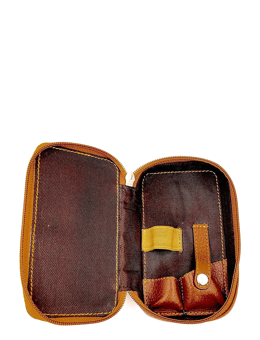 Parker - Parker Zipper Close Saddle Leather Case for Safety Razor and Blades - pardlid - saddle brown - 1