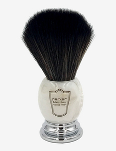 Marbled Ivory Chrome Handle Black Synthetic Shave Bristle, Parker