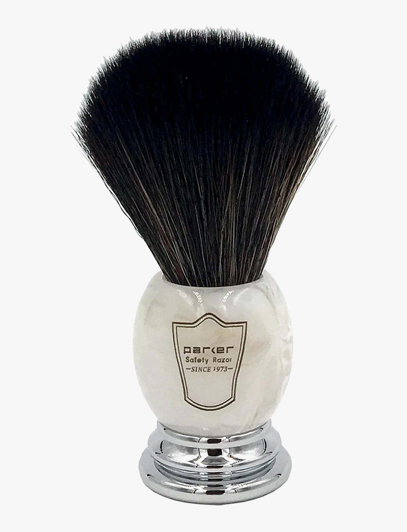 Parker Marbled Ivory Chrome Handle Black Synthetic Shave Bristle - Rakning - MARBLED IVORY / cream