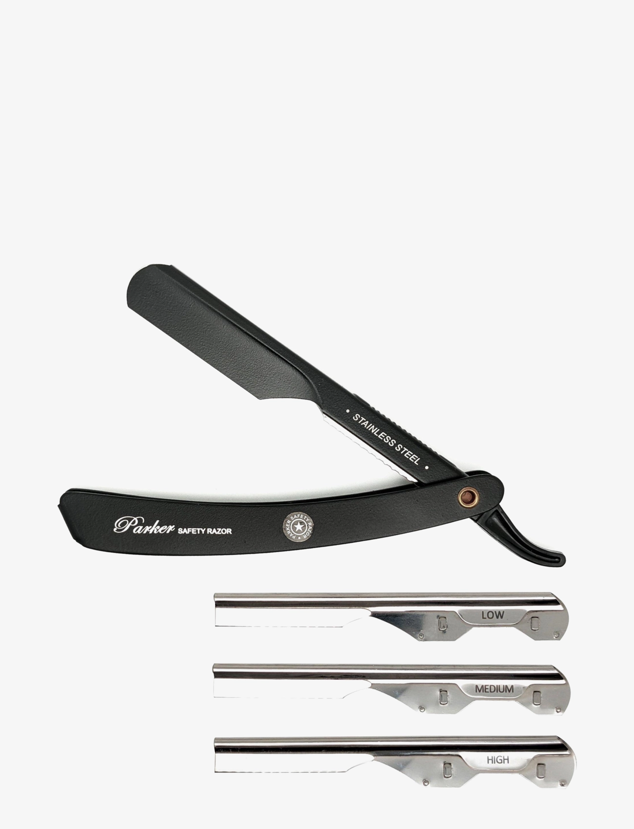 Parker Ptabk Adjustable Push W. 3 Blade Option Metal Black Barber/Straight Razor, Razors, Sort, Str: ONE SIZE