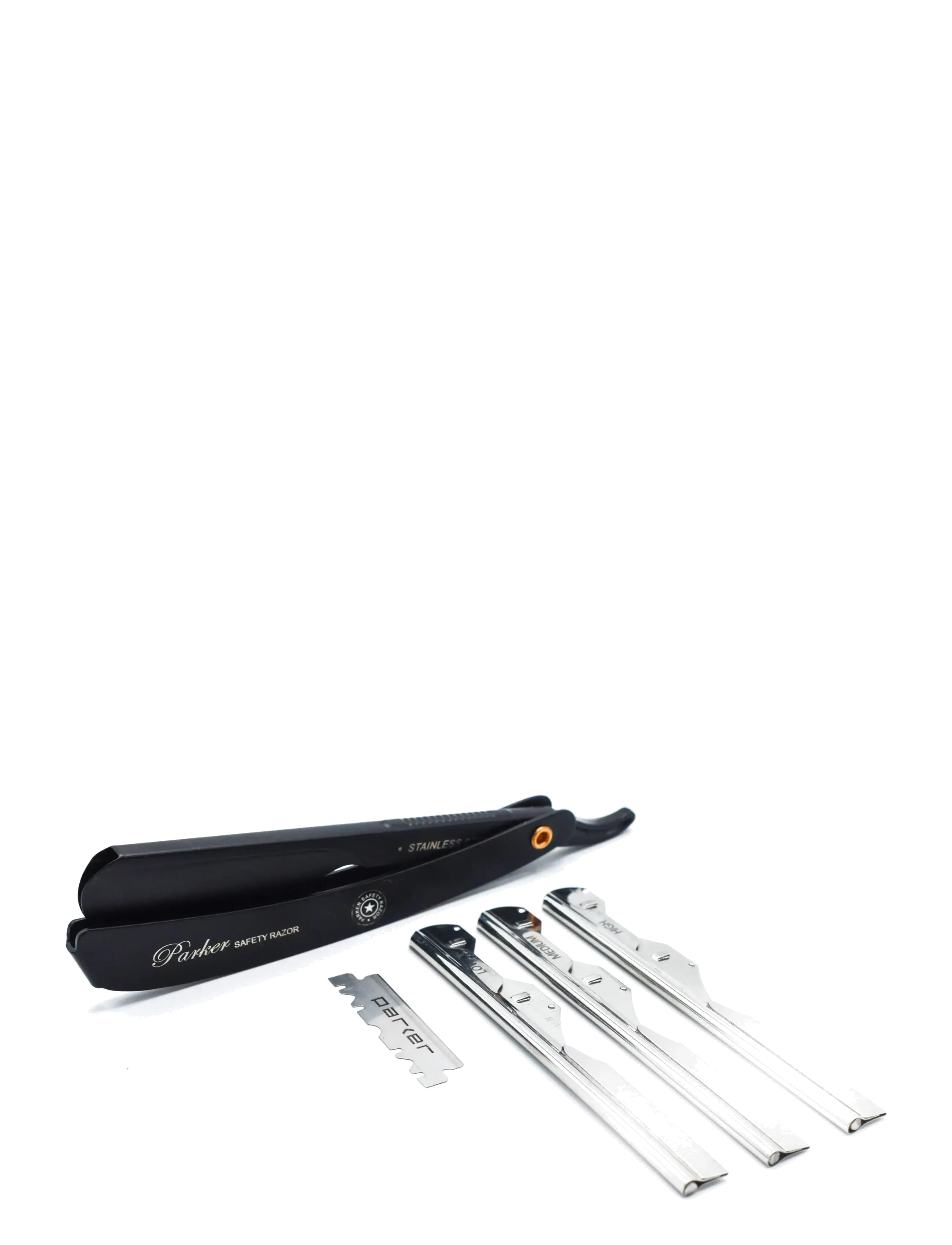 Parker - PTABK Adjustable Push w. 3 blade option Metal Black Barber/Straight Razor - barberskrabere - black - 3