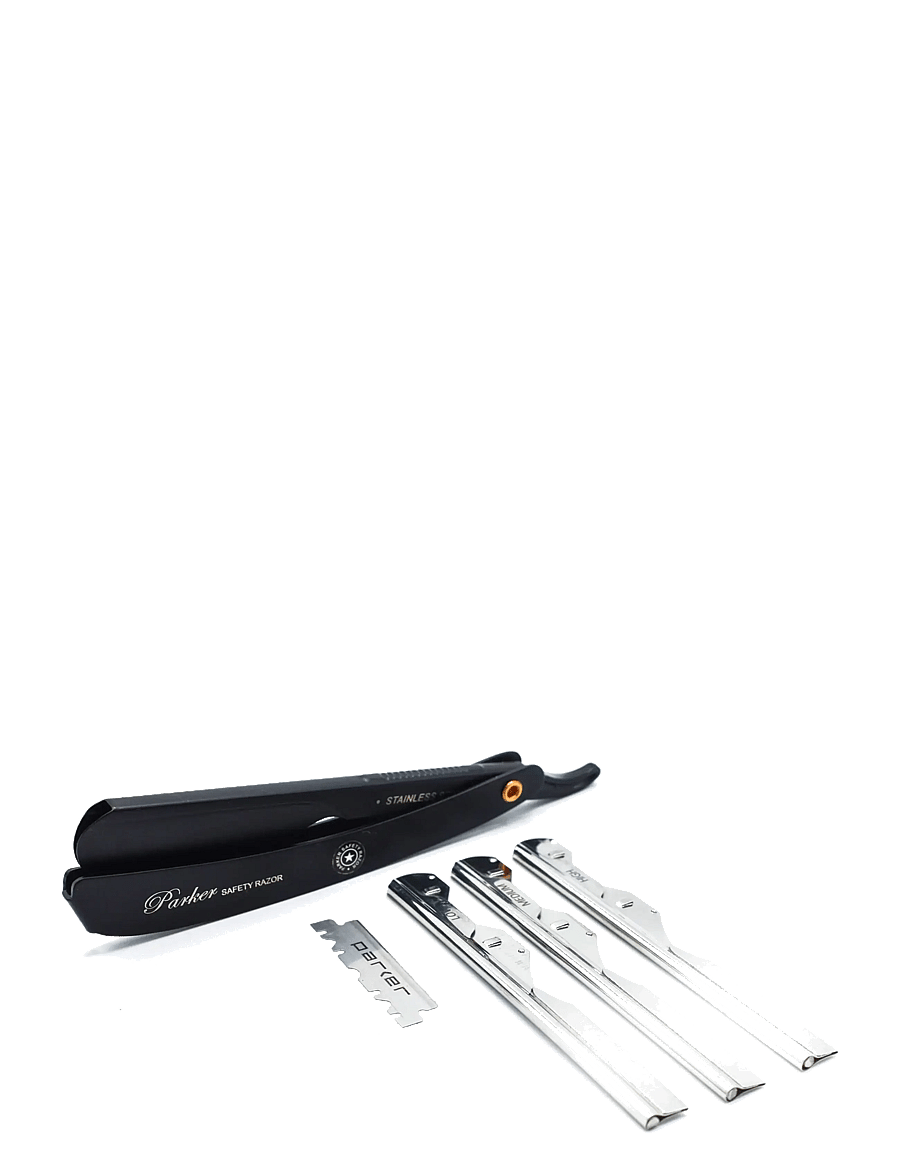 Parker - PTABK Adjustable Push w. 3 blade option Metal Black Barber/Straight Razor - pardlid - black - 3