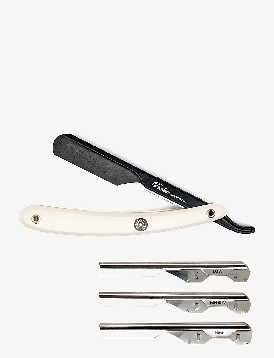 Parker - PTAWK - Adjustable Push with 3 blade option White Handle Barber/Straight Razor - pardlid - ivory - 0