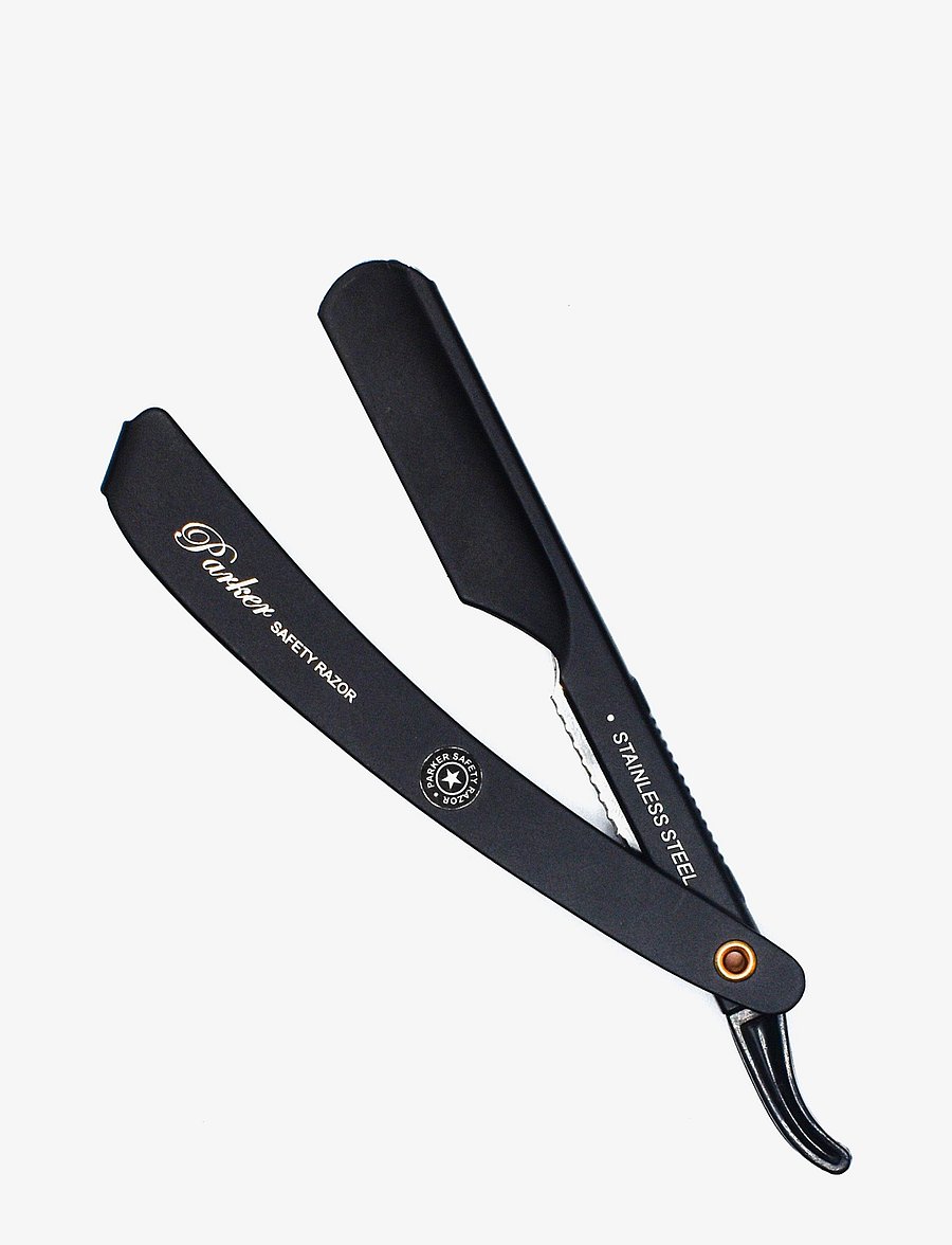 Parker - Parker PTBMETAL-Black Steel Push Type Barber/Straight Razor - pardlid - black - 0