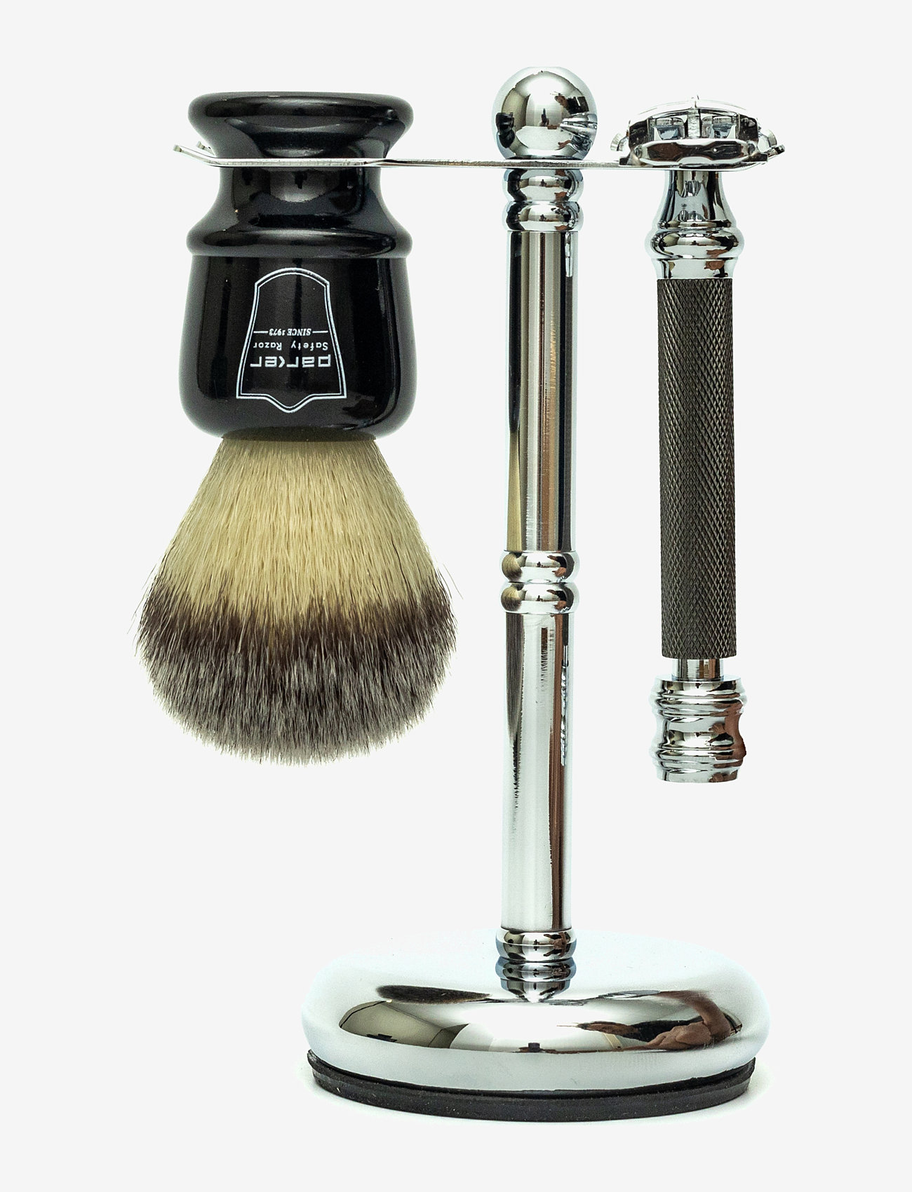 Parker 3 Piece Black Brush-76R-Chrome Stand, One Size, Black, Barberingsprodukter > Barberknive, Herre