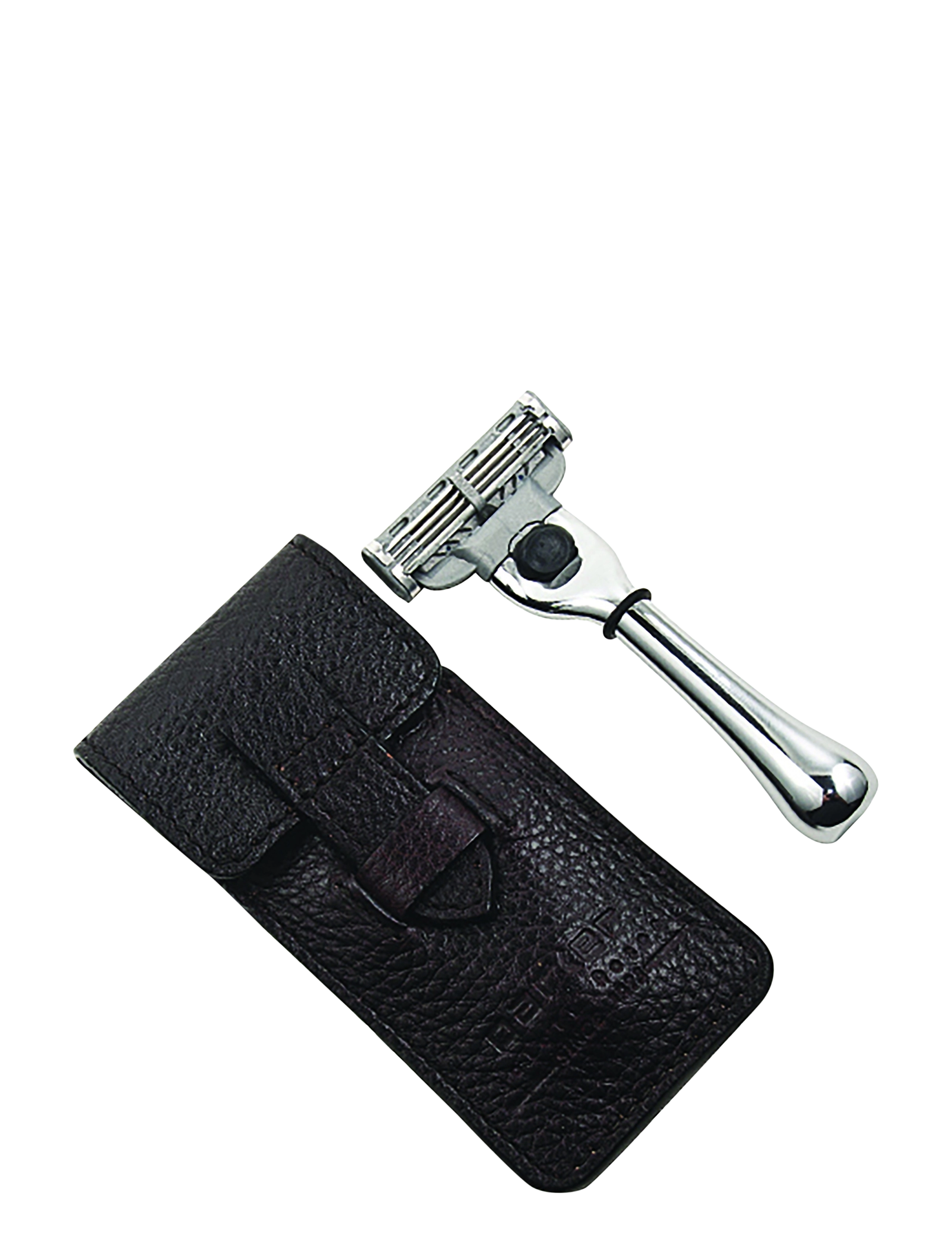 Parker Travel Mach 3 Compatible Razor With Leather Case, Travel Size, Sølv, Str: ONE SIZE