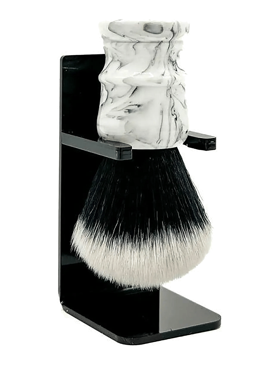 Parker - Parker White w/ Black Marbled Handle - Tuxedo Knot Synthetic Bristle Brush "Arctic Storm" - habemeajamispintslid - white marble mix - 1