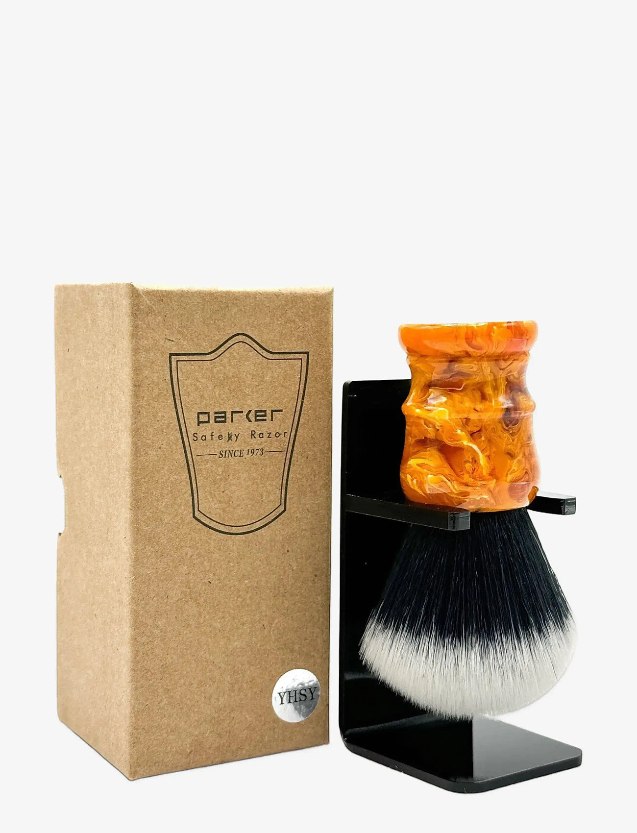 Parker - Parker Marbled Yellow Resin Handle - Tuxedo Knot Synthetic Bristle Brush "Solar Storm" - barberkoste - yellow mix - 2