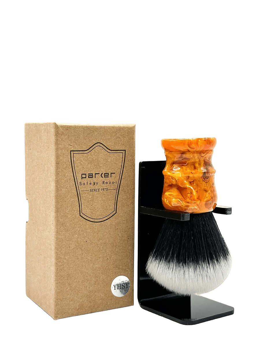 Parker - Parker Marbled Yellow Resin Handle - Tuxedo Knot Synthetic Bristle Brush "Solar Storm" - habemeajamispintslid - yellow mix - 2