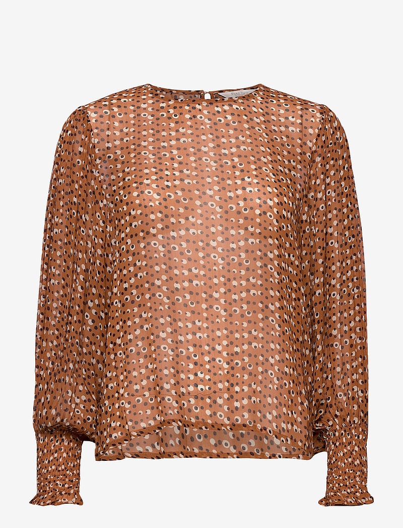 Part Two - EritaPW BL - langärmlige blusen - dot print, hazel brown - 0
