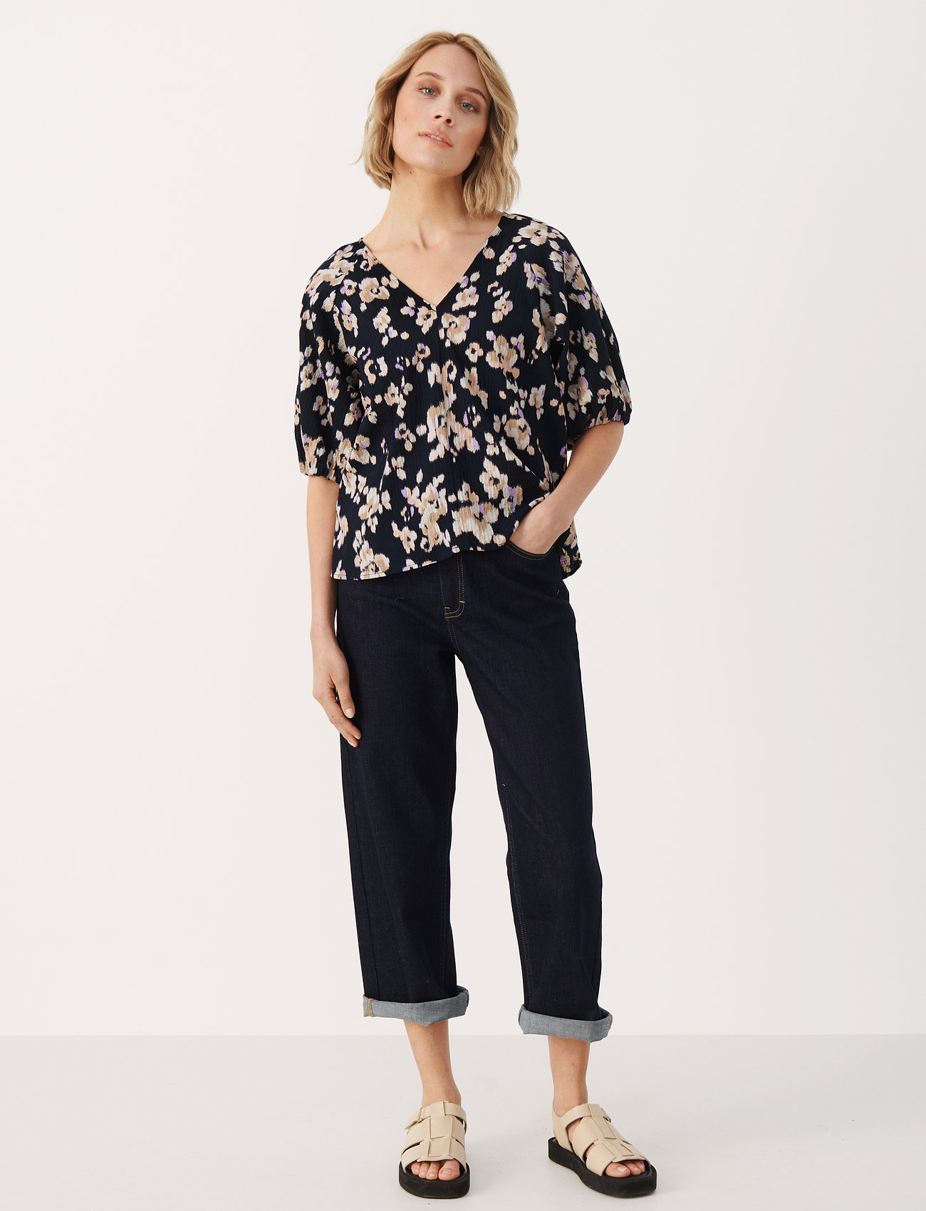 Part Two - OteliaPW BL - navy blurred flower print - 3