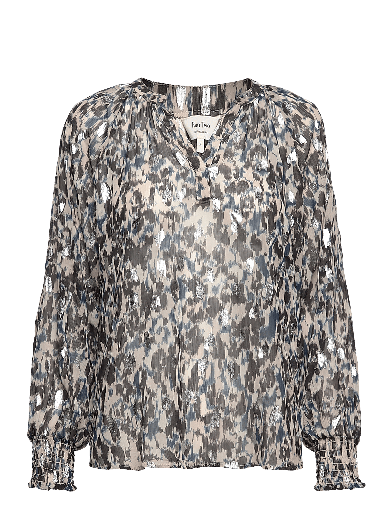Part Two - TenniePW BL - langærmede bluser - texture print silver - 1