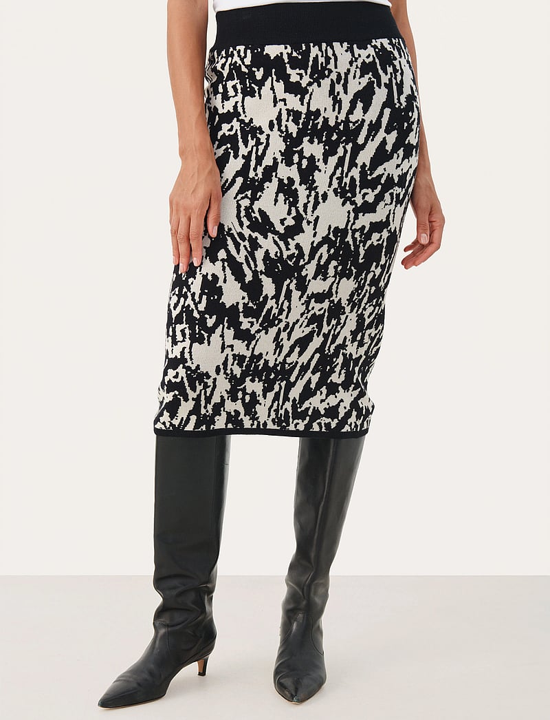 Part Two - CeniaPW SK - strikkede nederdele - black texture jaquard - 0