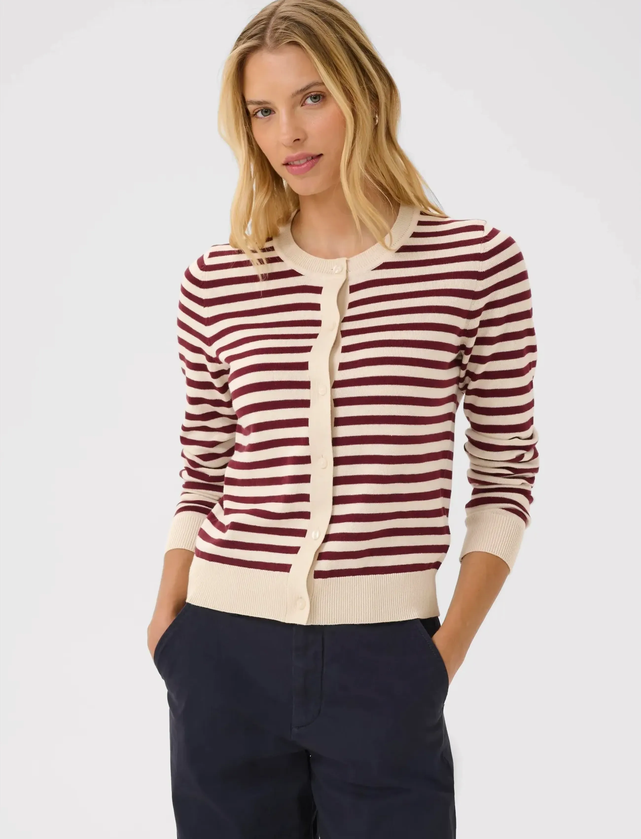 Part Two TanishaPW CA - Stickat - TAWNY PORT STRIPE / cream