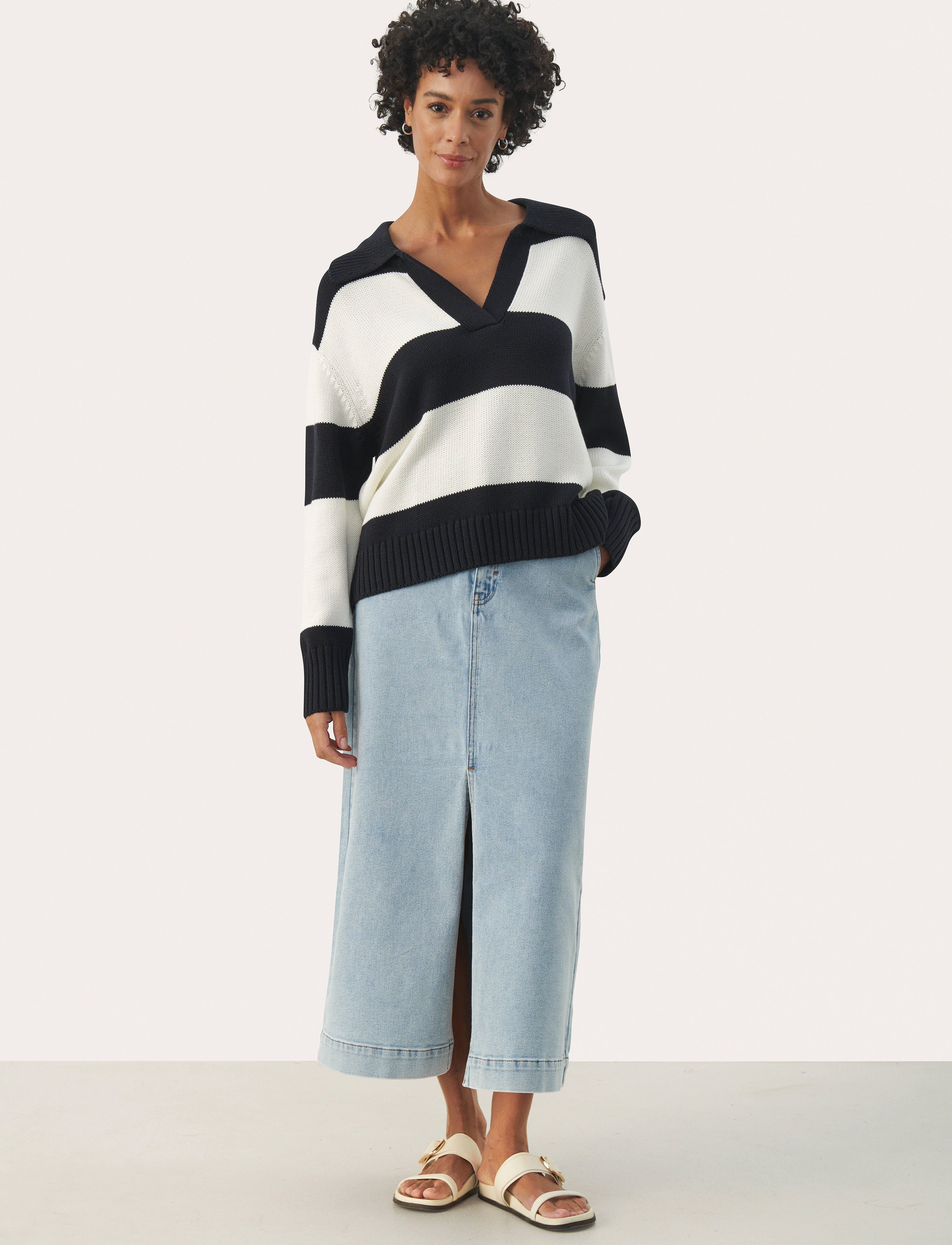 Part Two - ElindaPW PU - dark navy bold stripe - 3