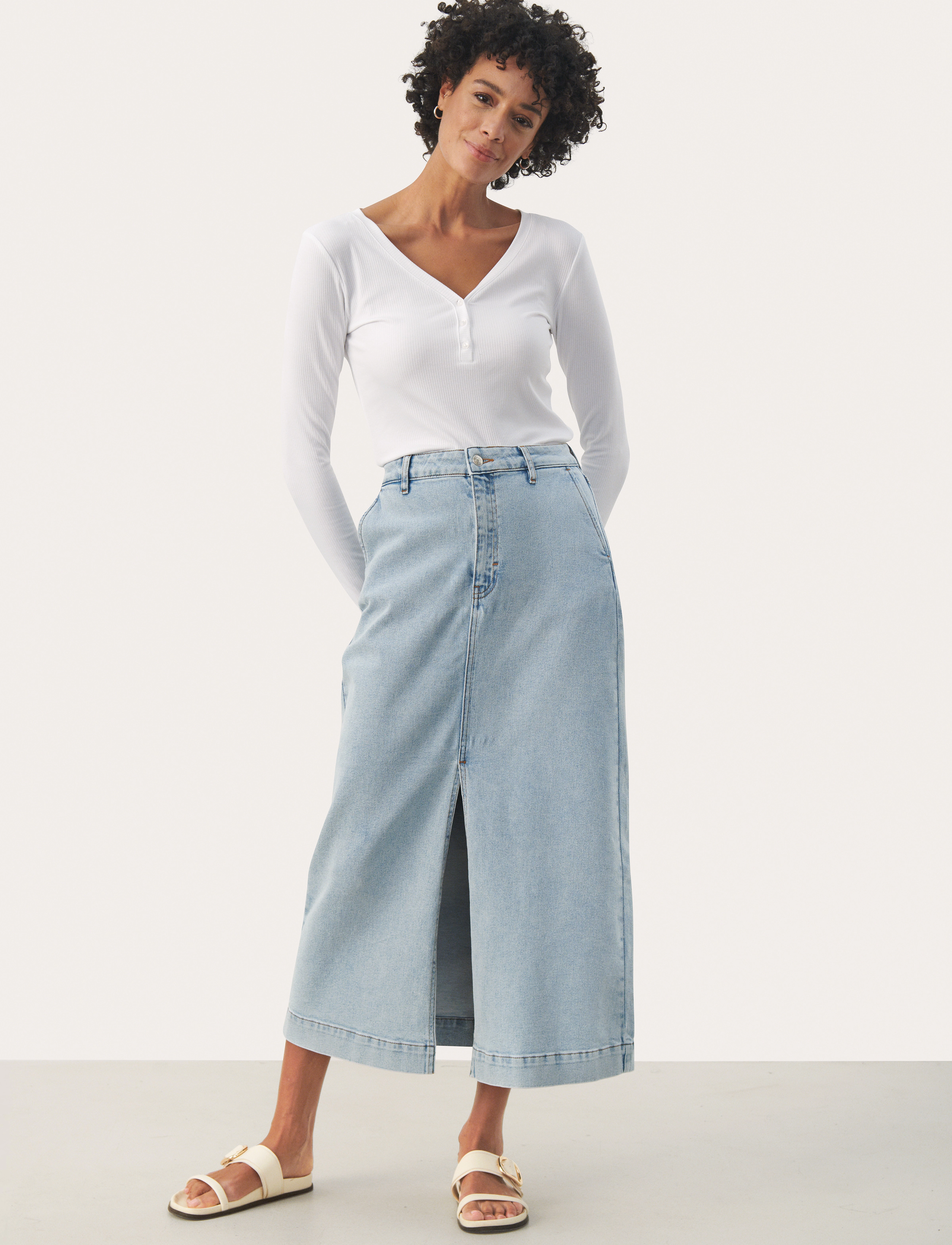 Part Two - CaliahPW SK - midi nederdele - light blue denim - 3