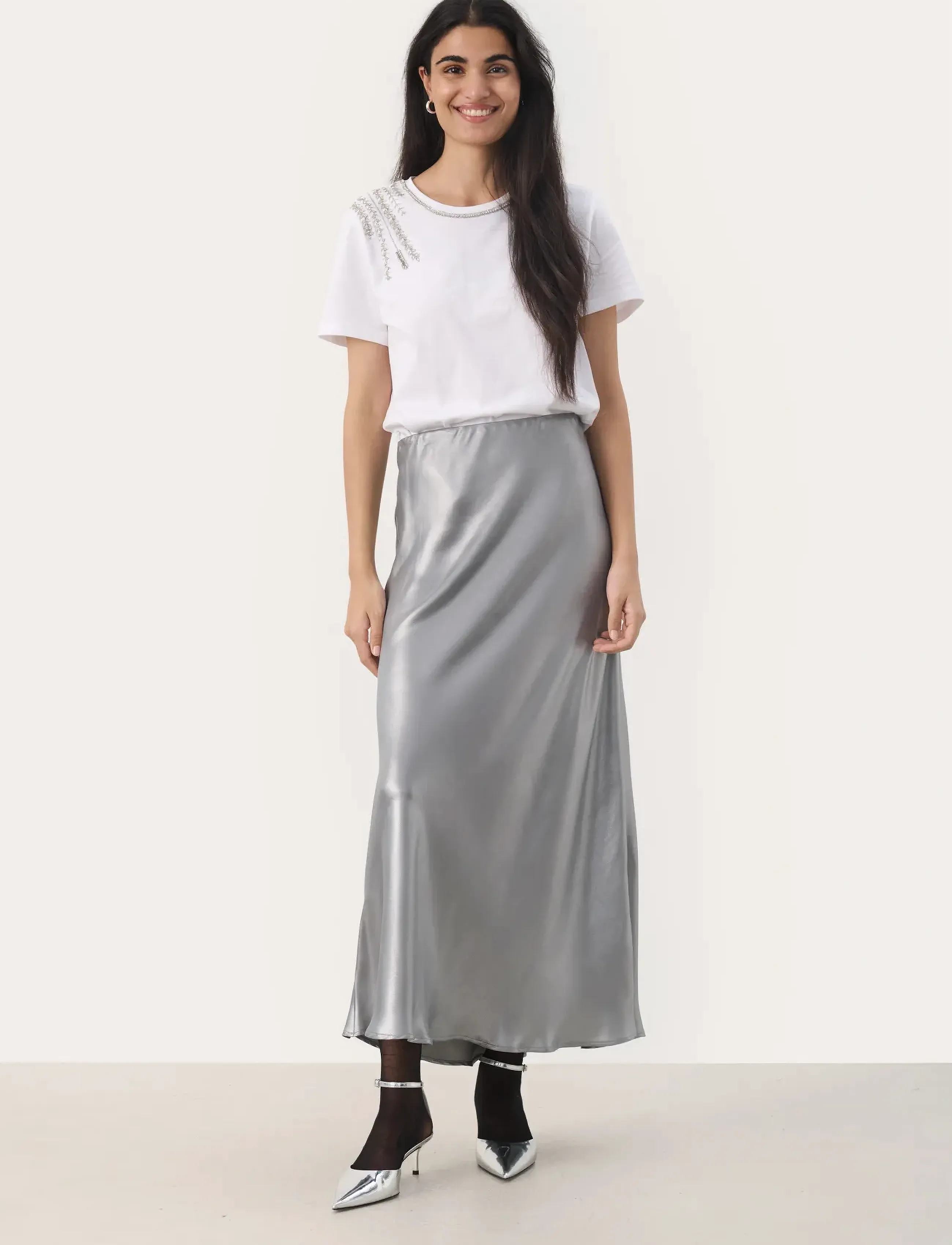 Part Two - LaurinasPW SK - midi nederdele - silver metallic - 3