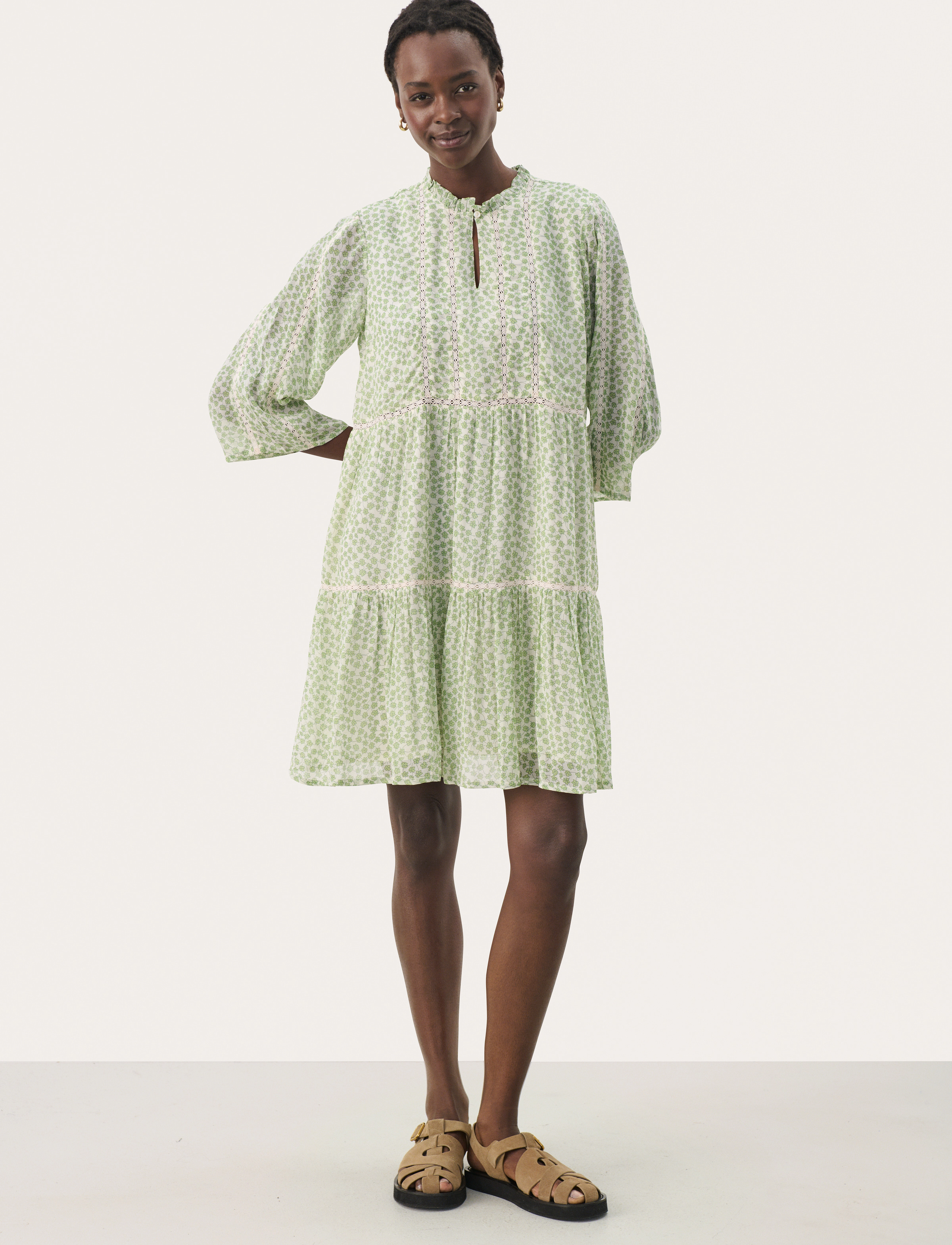 Part Two - NibiPW DR - summer dresses - green mini grid flower - 3