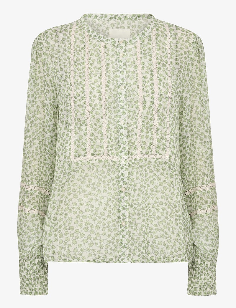 Part Two - NesmaPW SH - langärmlige blusen - green mini grid flower - 1