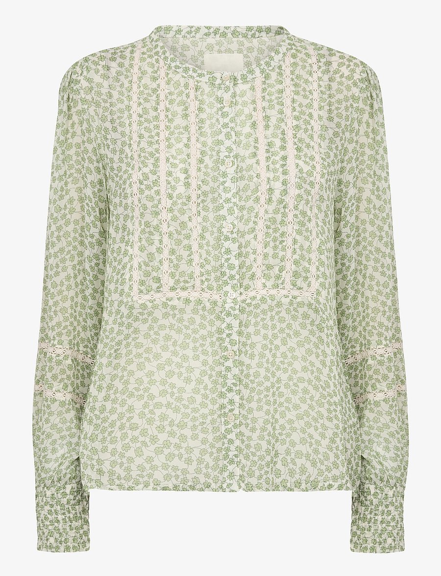 Part Two - NesmaPW SH - langärmelige blusen - green mini grid flower - 1