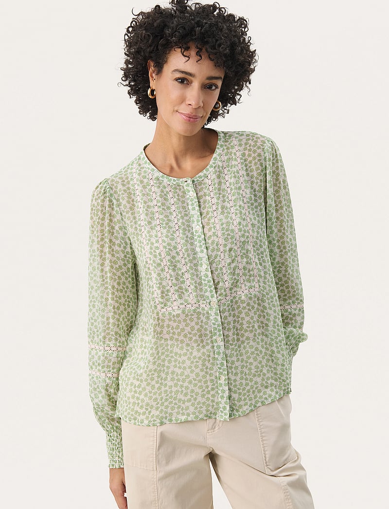 Part Two - NesmaPW SH - langärmlige blusen - green mini grid flower - 0