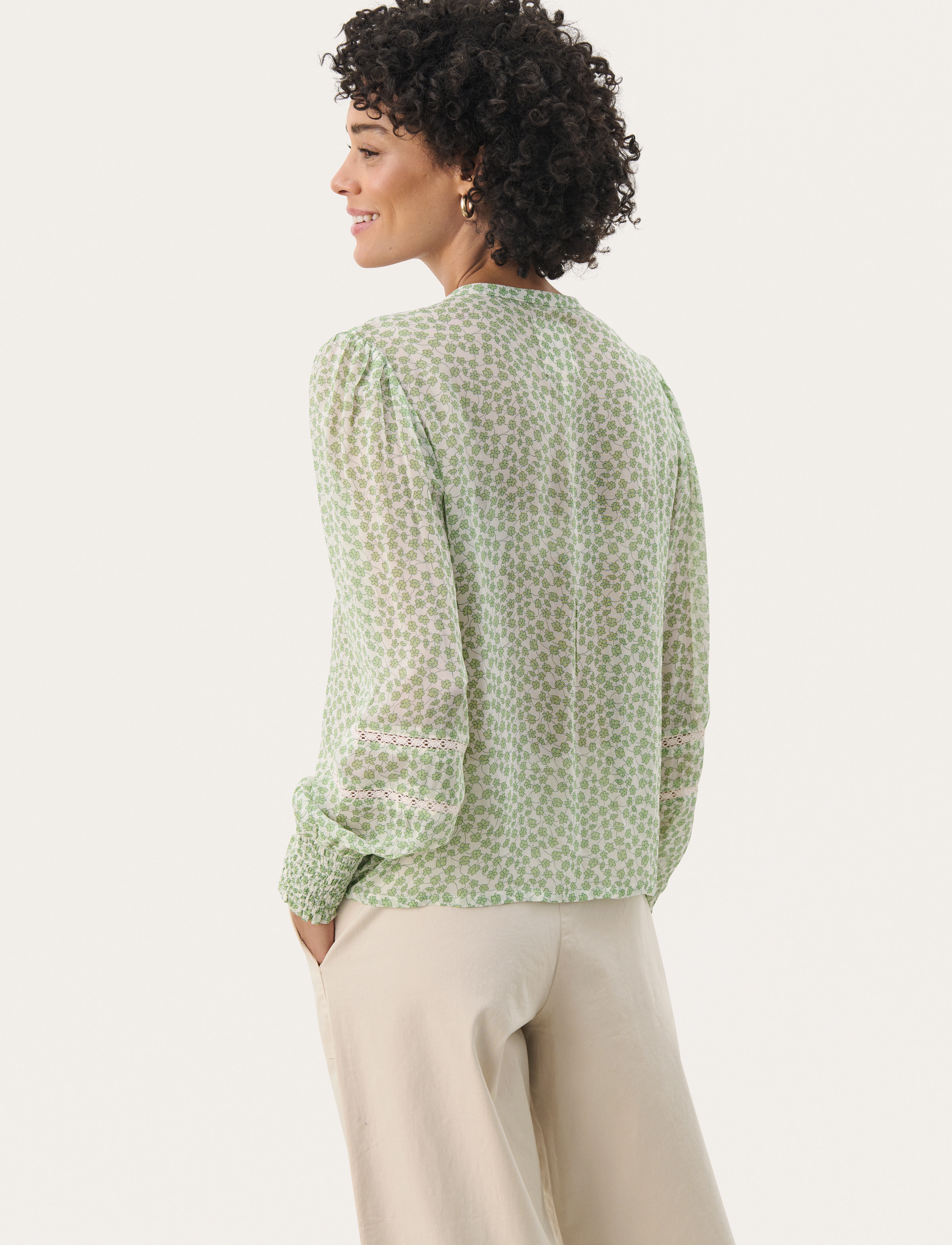 Part Two - NesmaPW SH - langerma blússur - green mini grid flower - 4