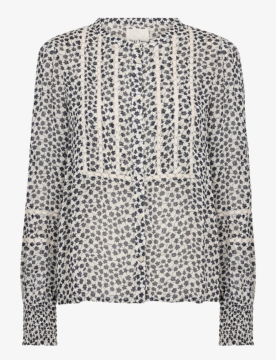 Part Two - NesmaPW SH - langärmelige blusen - navy mini grid flower - 1