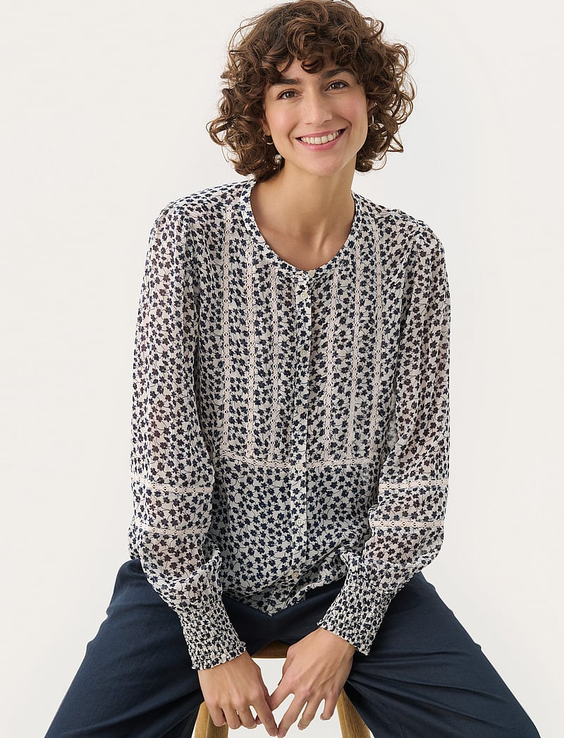 Part Two - NesmaPW SH - langärmlige blusen - navy mini grid flower - 0
