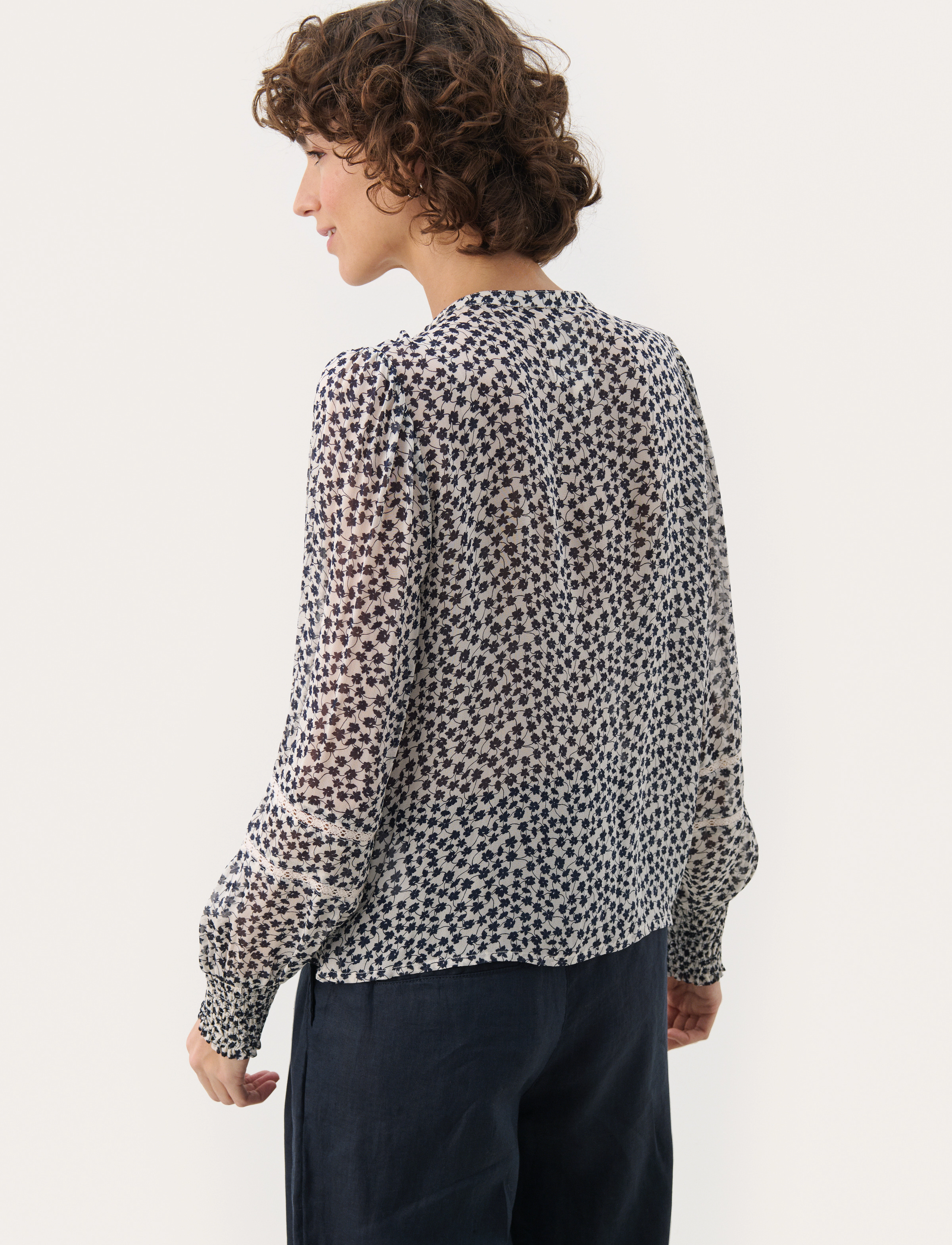 Part Two - NesmaPW SH - pikkade varrukatega pluusid - navy mini grid flower - 4