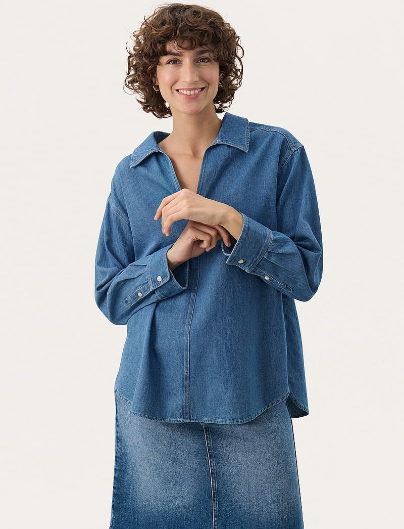 Part Two - NorlyPW SH - langærmede bluser - medium blue denim - 0
