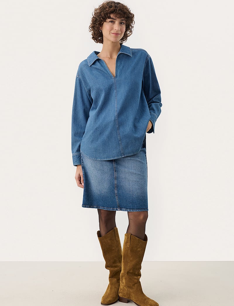 Part Two - NorlyPW SH - langærmede bluser - medium blue denim - 3