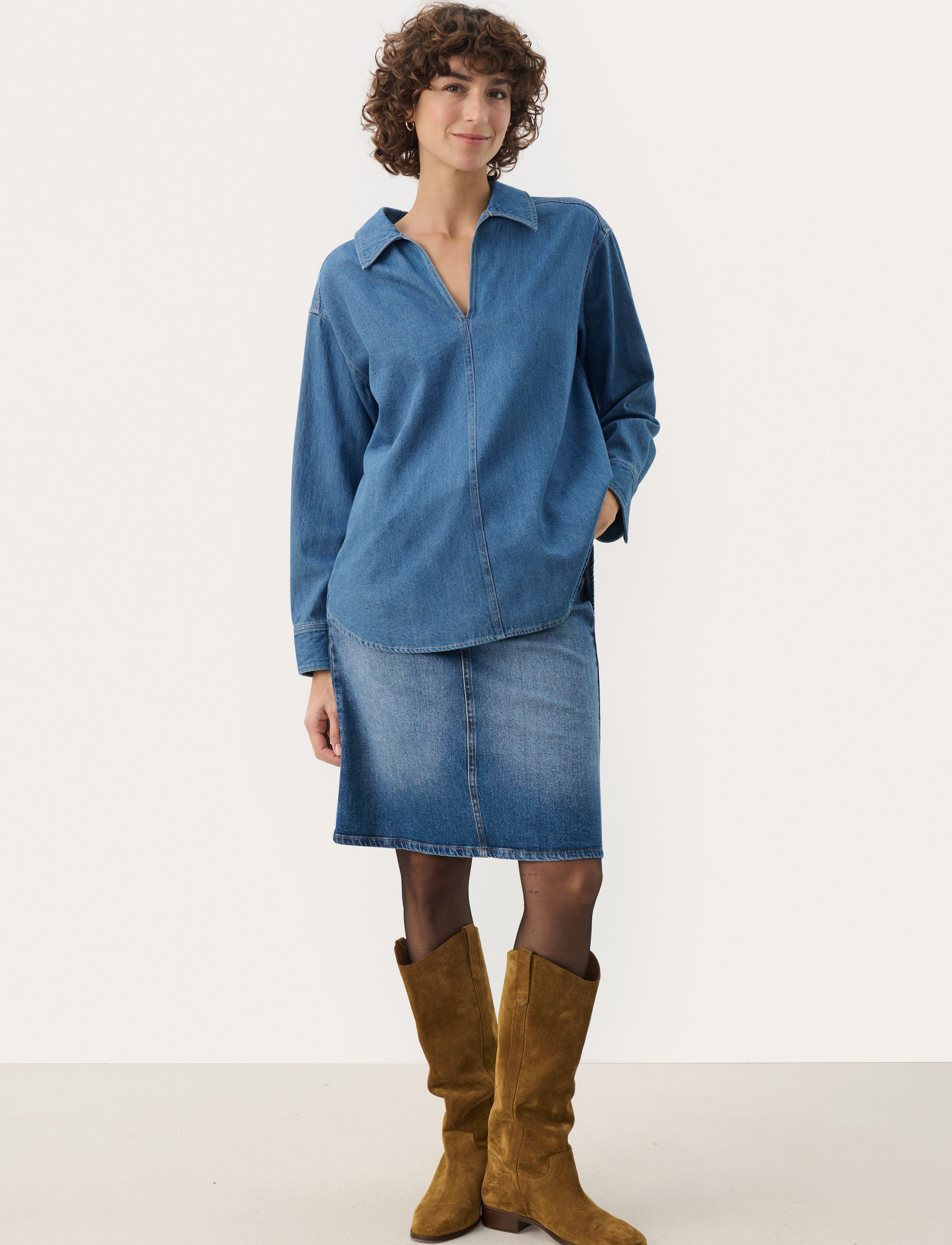 Part Two - NorlyPW SH - pikkade varrukatega pluusid - medium blue denim - 3