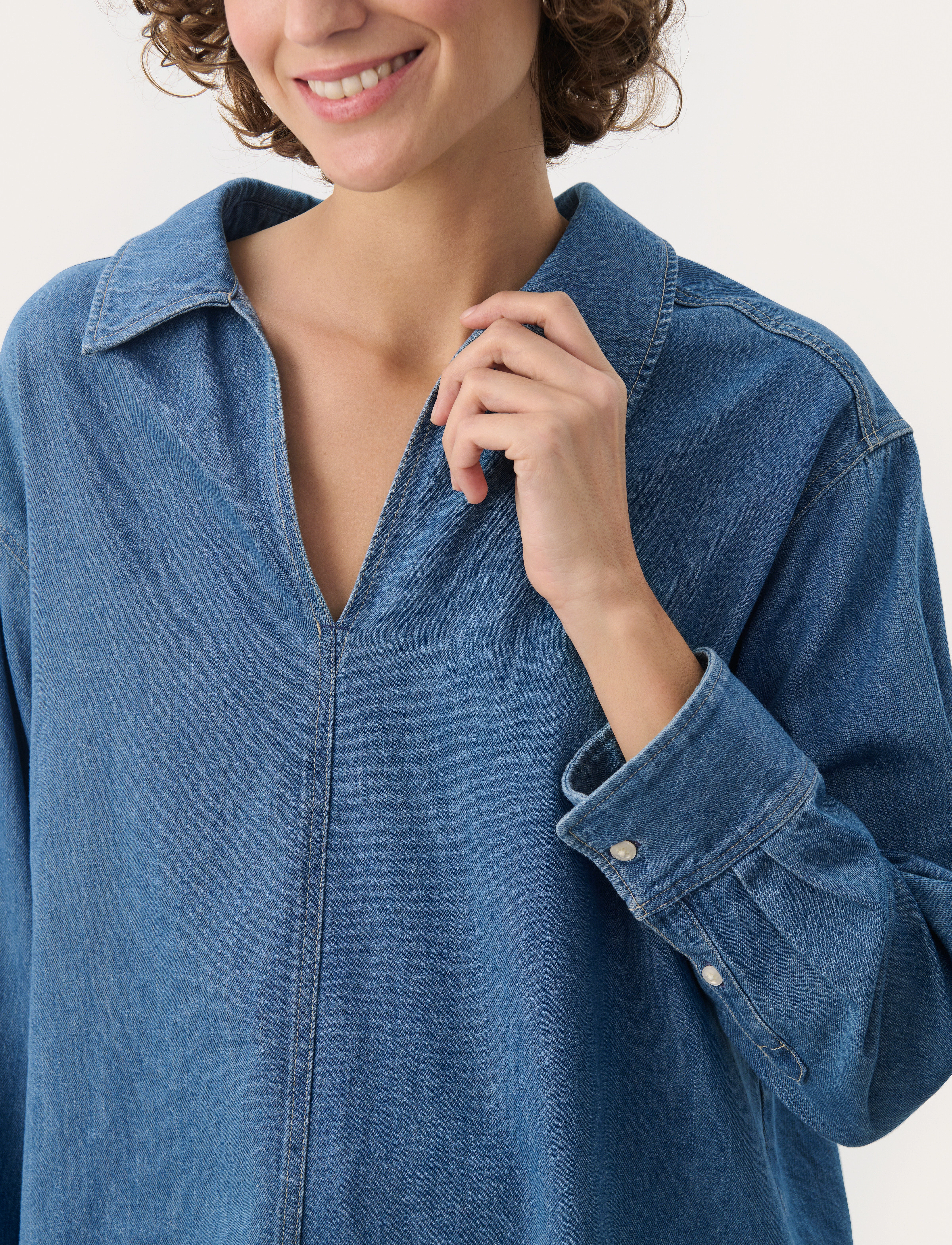 Part Two - NorlyPW SH - pikkade varrukatega pluusid - medium blue denim - 5