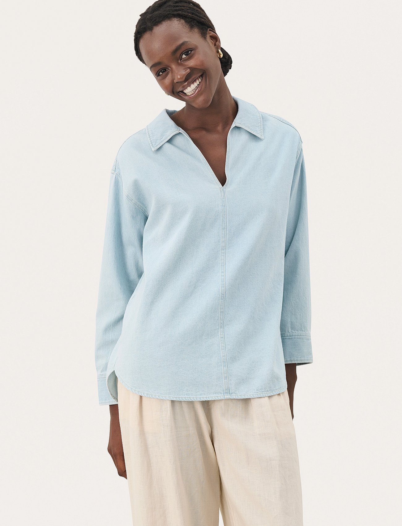 NorlyPW SH - WHITEISH BLUE DENIM