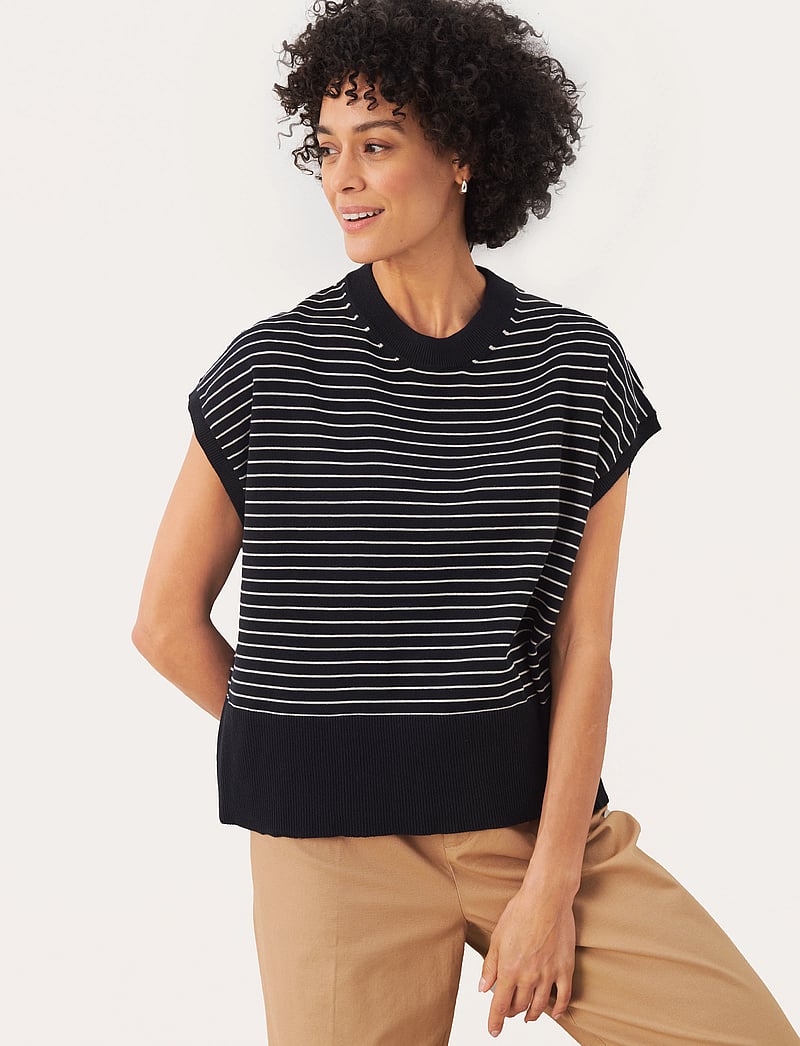 Part Two - NatayaPW PU - short-sleeved blouses - dark navy stripe - 0