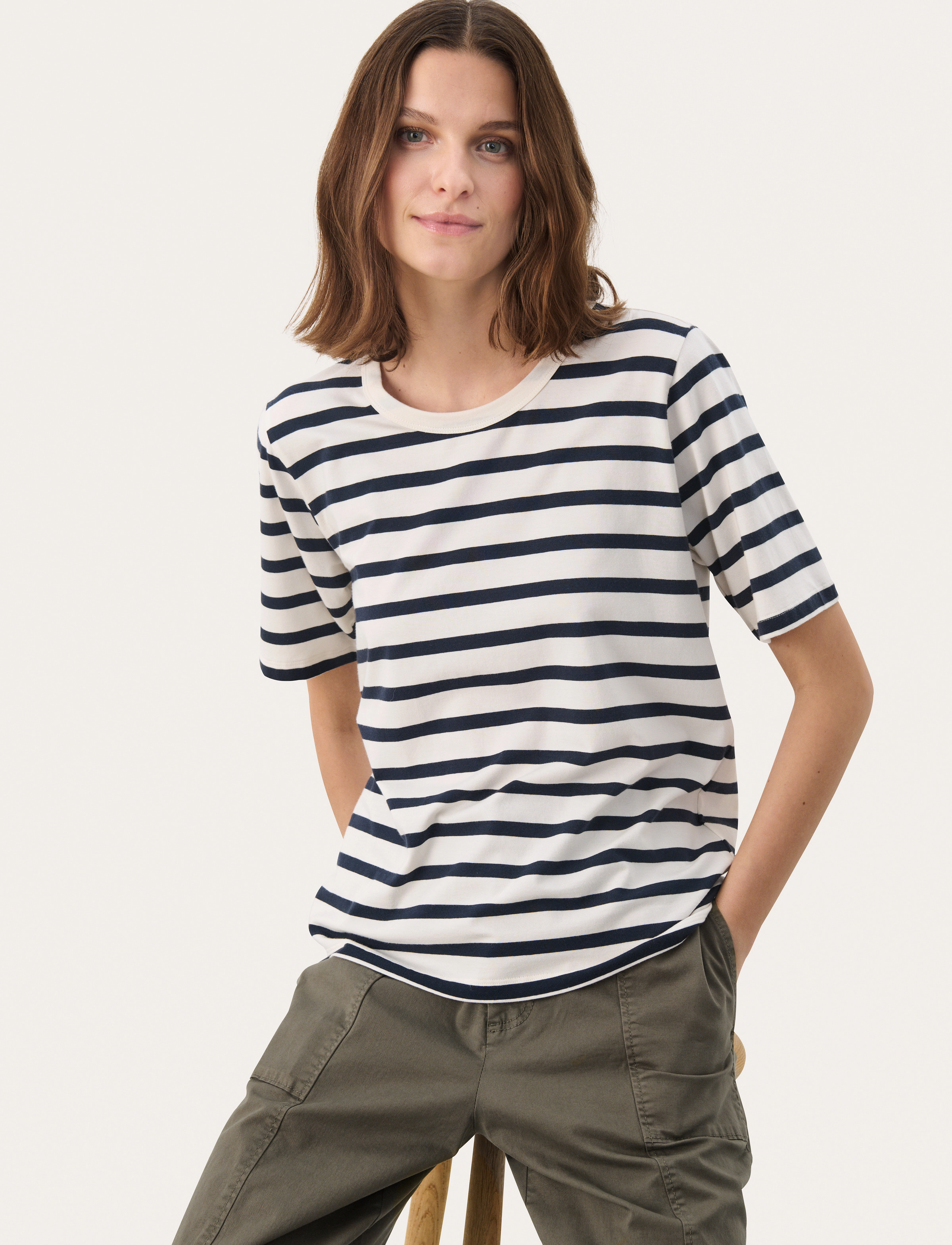 Part Two RataniPW TS - Stuttermarbolir - NAVY AND WHITE STRIPE / multi