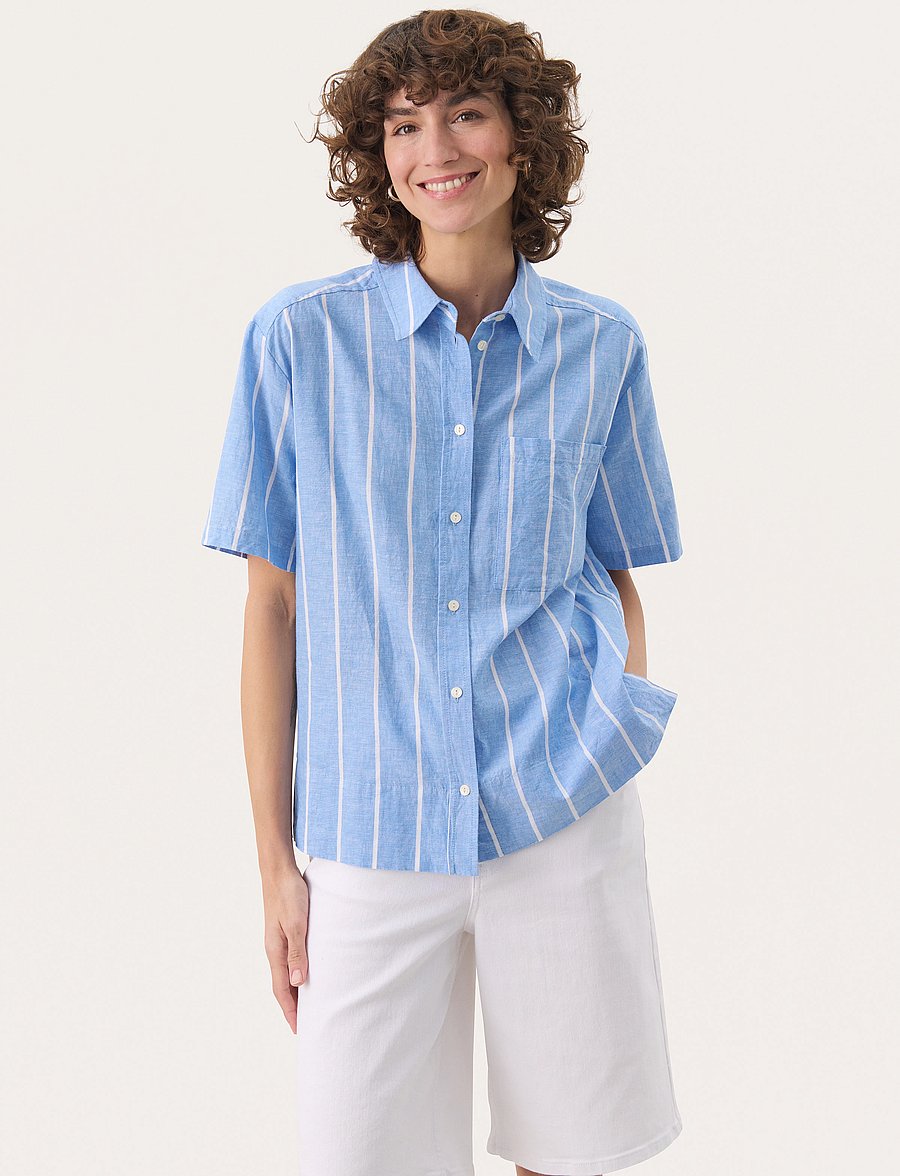 Part Two - ReneePW SH - leinenhemden - marina blue and white stripe - 0