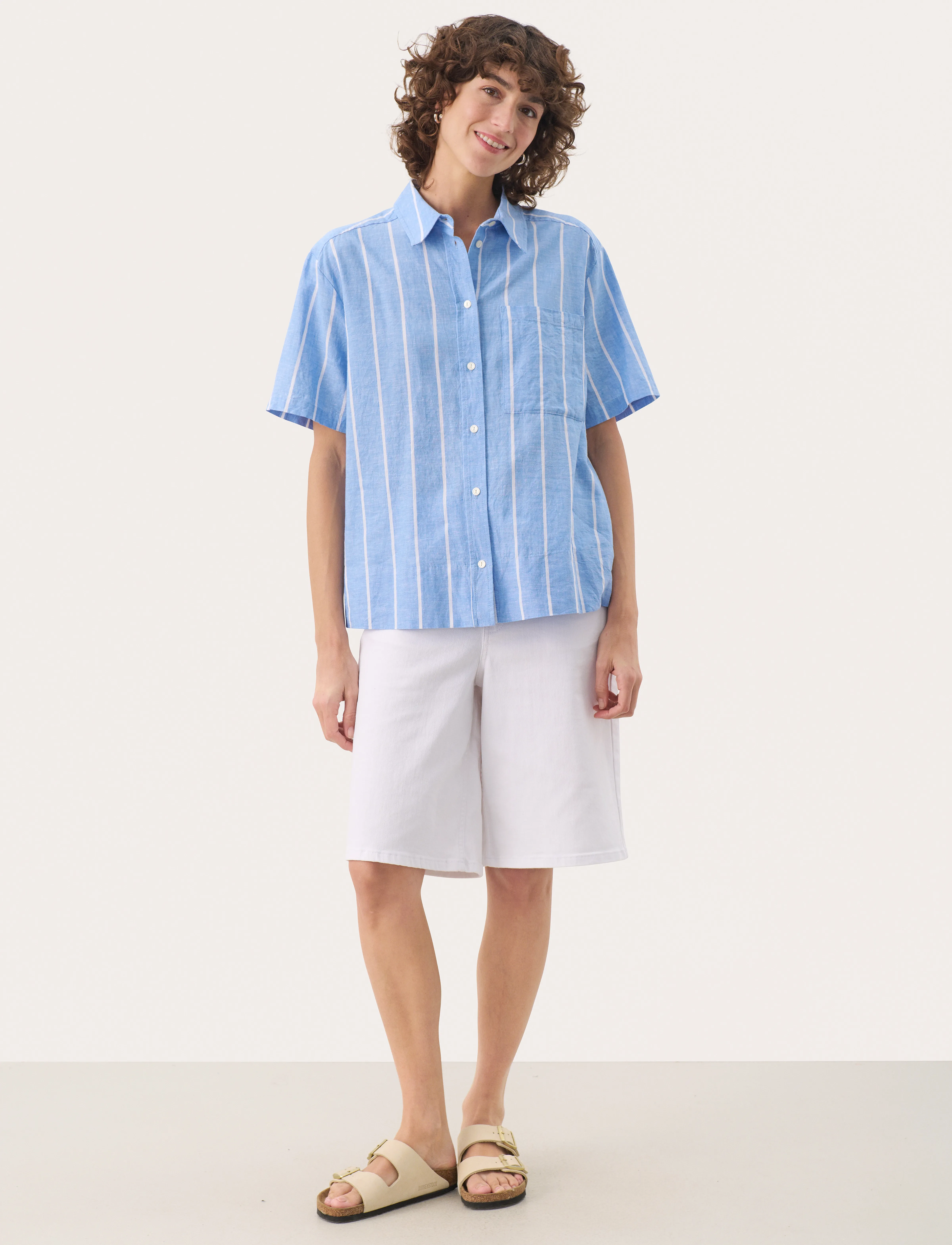 Part Two - ReneePW SH - linen shirts - marina blue and white stripe - 3