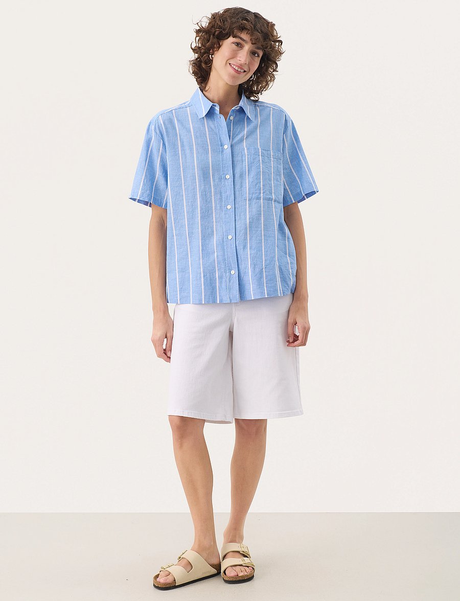 Part Two - ReneePW SH - leinenhemden - marina blue and white stripe - 3