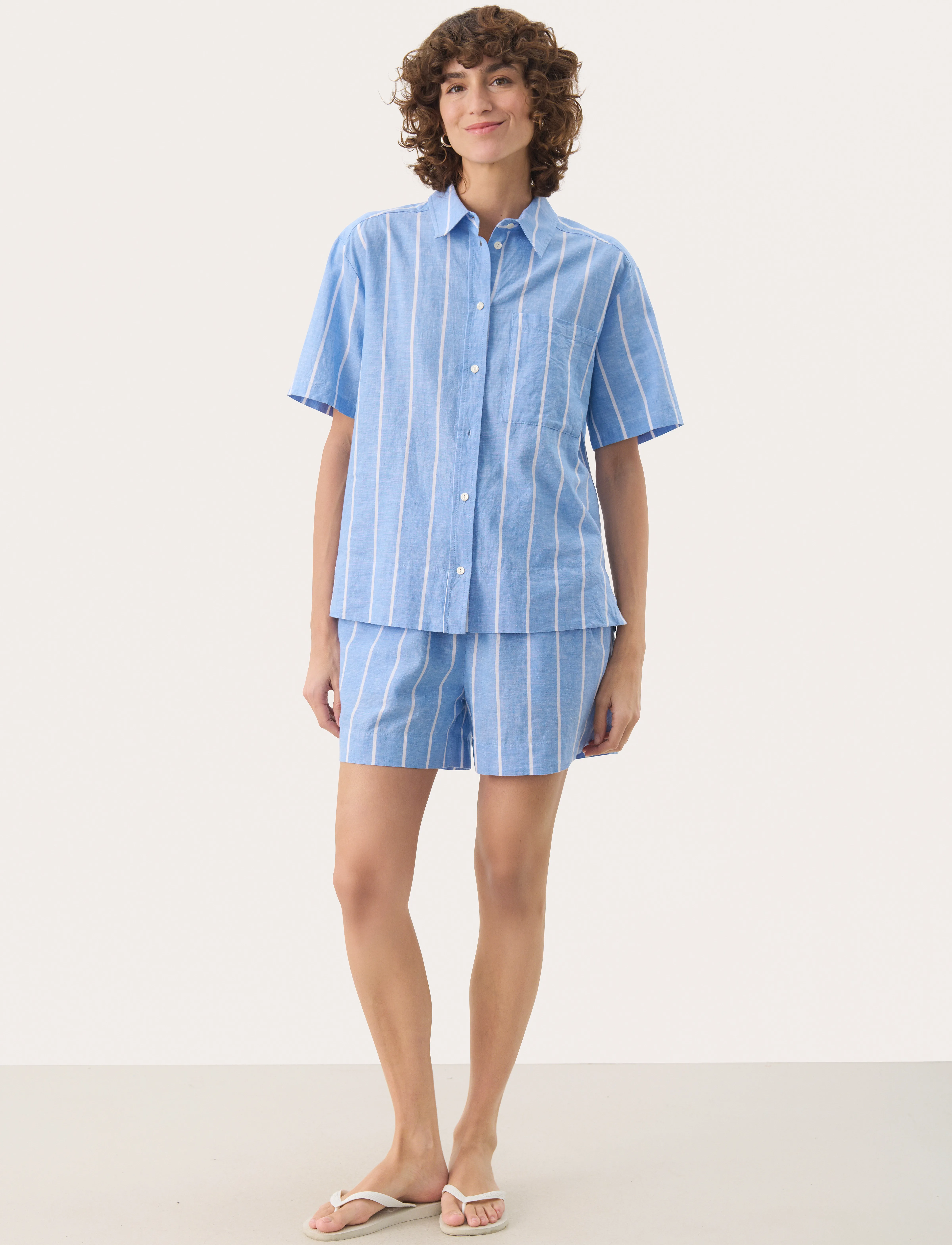 Part Two - ReneePW SH - linen shirts - marina blue and white stripe - 4