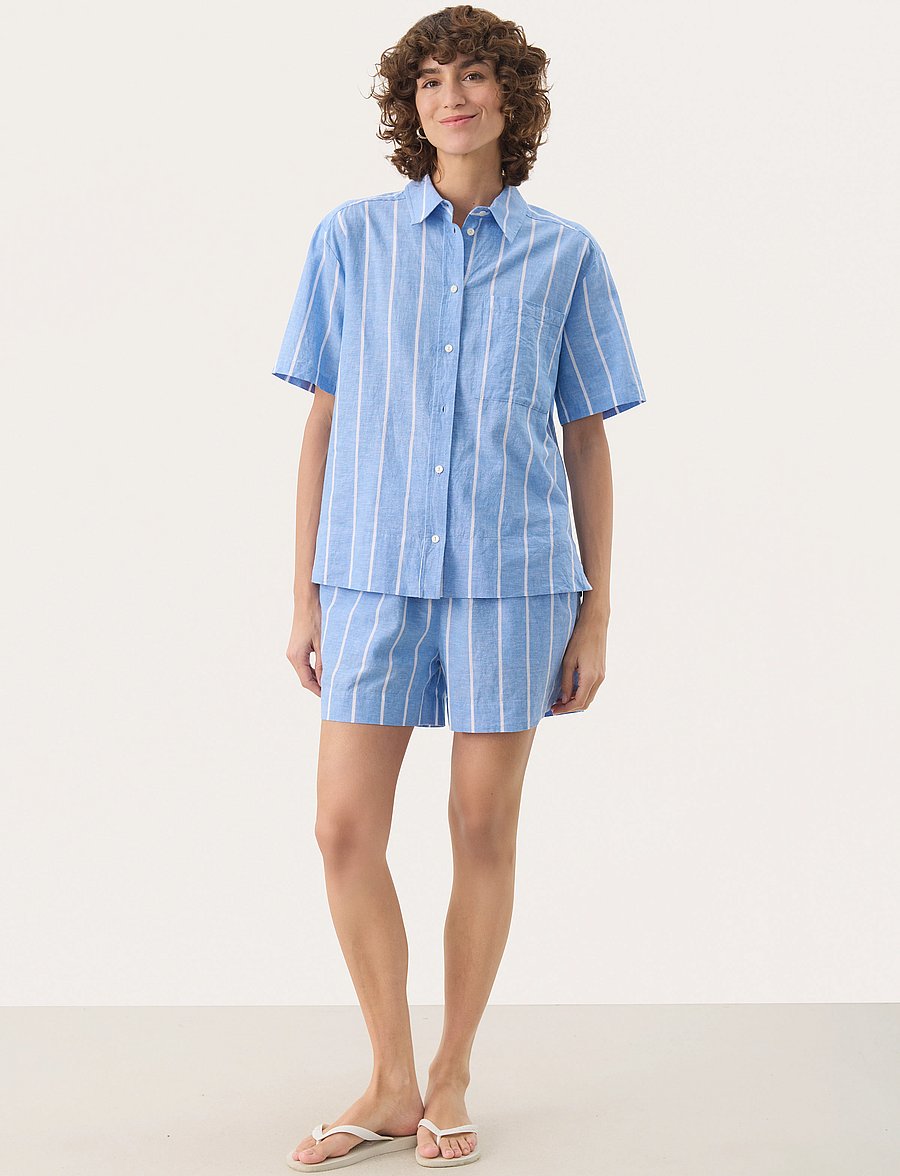 Part Two - ReneePW SH - leinenhemden - marina blue and white stripe - 4