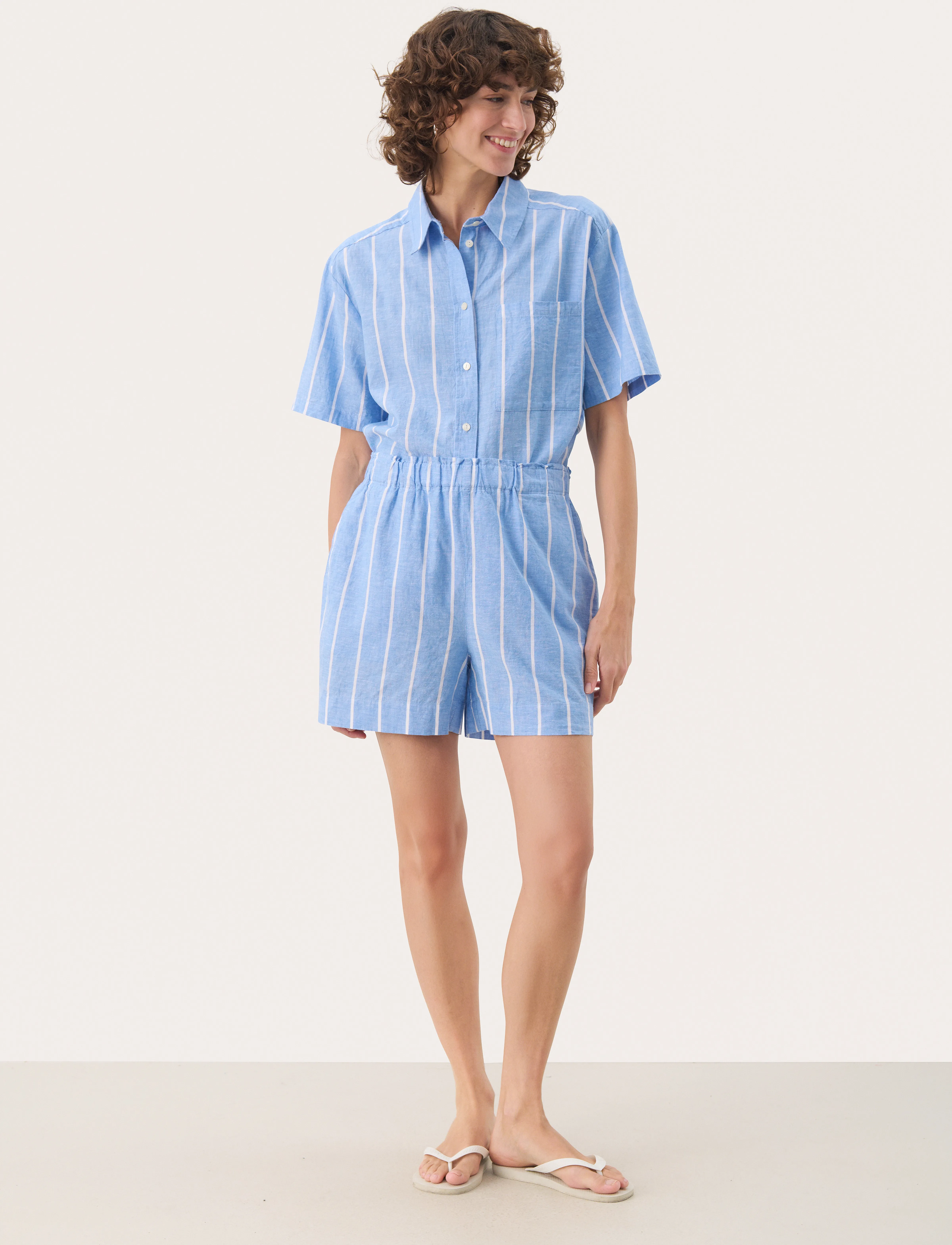 Part Two - RiggePW SHO - linen shorts - marina blue and white stripe - 3